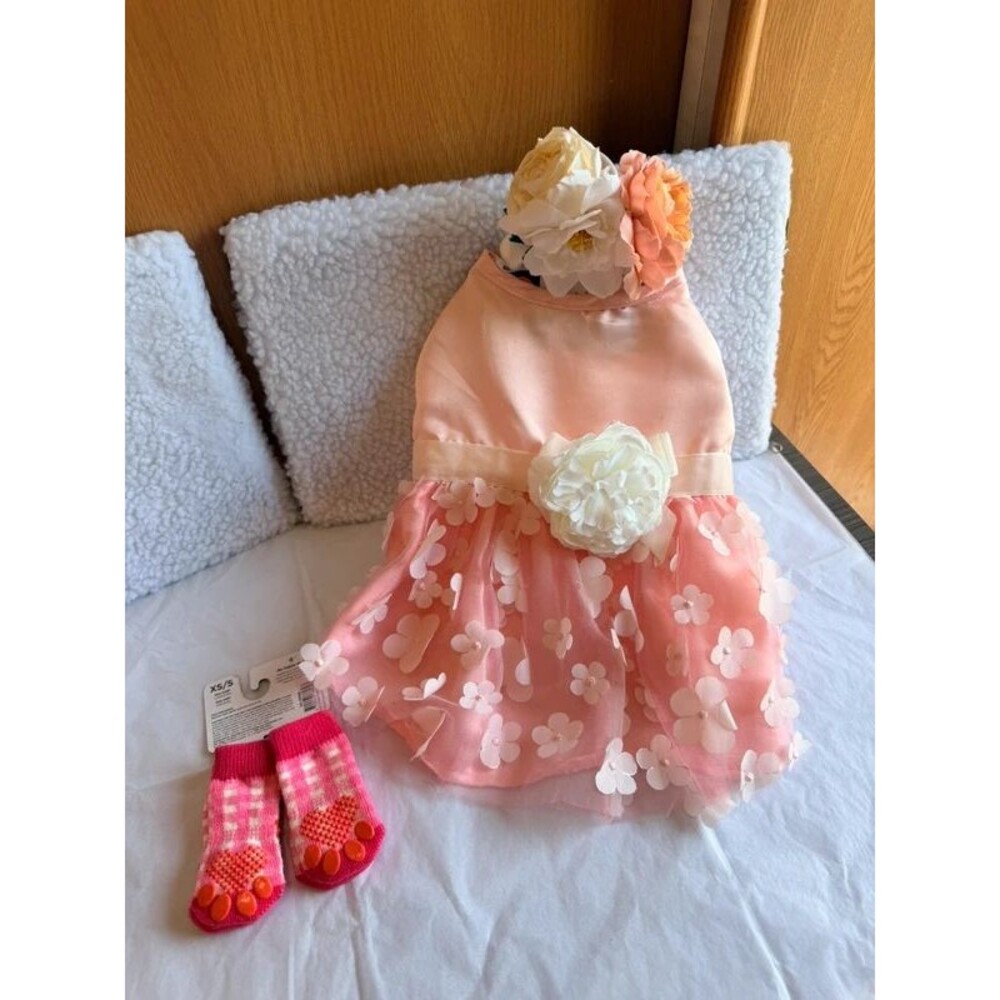 Top Paw Flower Girl Dog Dress Set Small With Headband & Socks